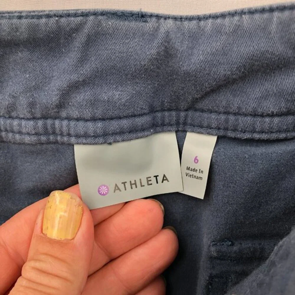 Athleta ankle zip cargo pants organic cotton blend blue outdoor hiking cropped 6